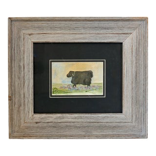 Mid 20th Century Folk Art Watercolor of a Black Sheep For Sale