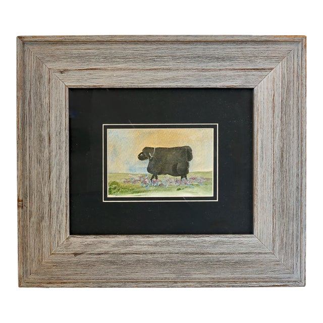 Mid 20th Century Folk Art Watercolor of a Black Sheep For Sale