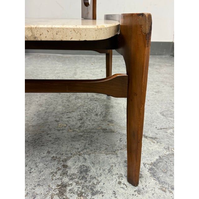 Brown Bertha Schaefer for M. Singer & Sons Walnut/Travertine Tables, Pair For Sale - Image 8 of 12