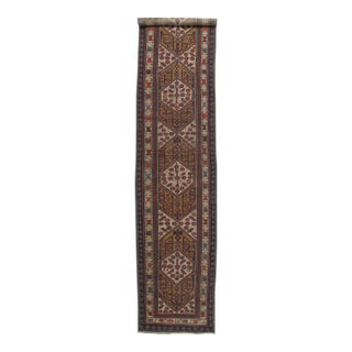 Antique Persian Serab Runner, Handmade Wool Oriental Rug, Red, Ivory, Brown For Sale