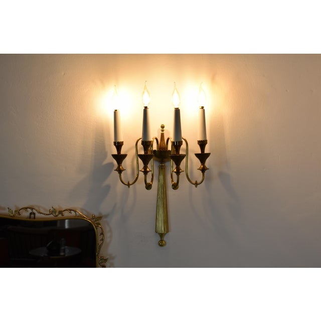Brass Pair of Four-Light Italian Brass Candelabra Sconces, 1940s For Sale - Image 8 of 9