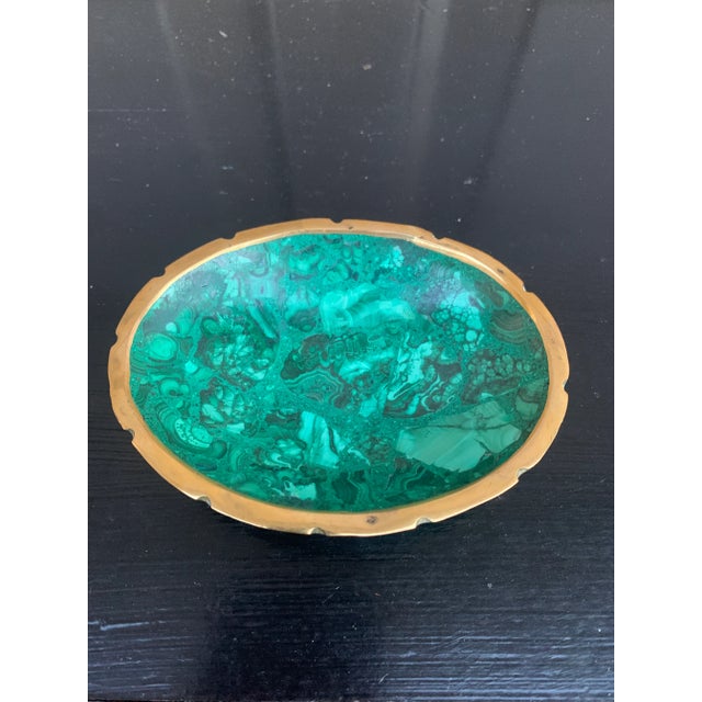 Vintage Malachite Brass Rimmed Bowl For Sale In South Bend - Image 6 of 8