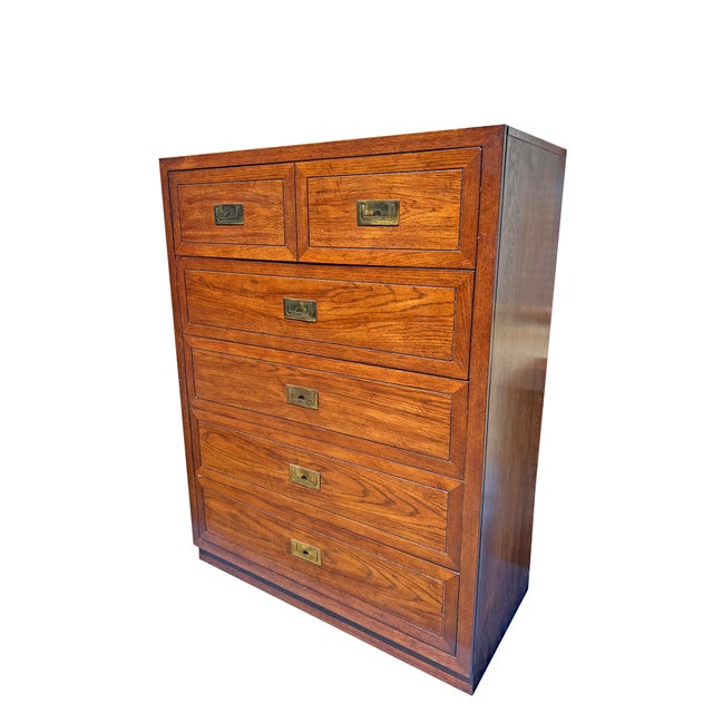 Henredon Vintage Campaign Tall Dresser Highboy in Henredon Style For Sale - Image 4 of 6