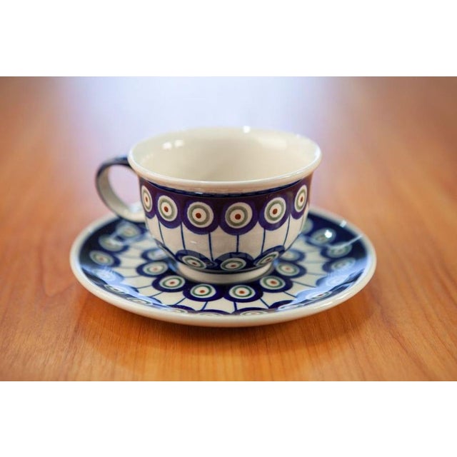 220 ml Cups with Krokus Saucers by Porcelana Boleslawiec, Set of 4 For Sale - Image 4 of 4