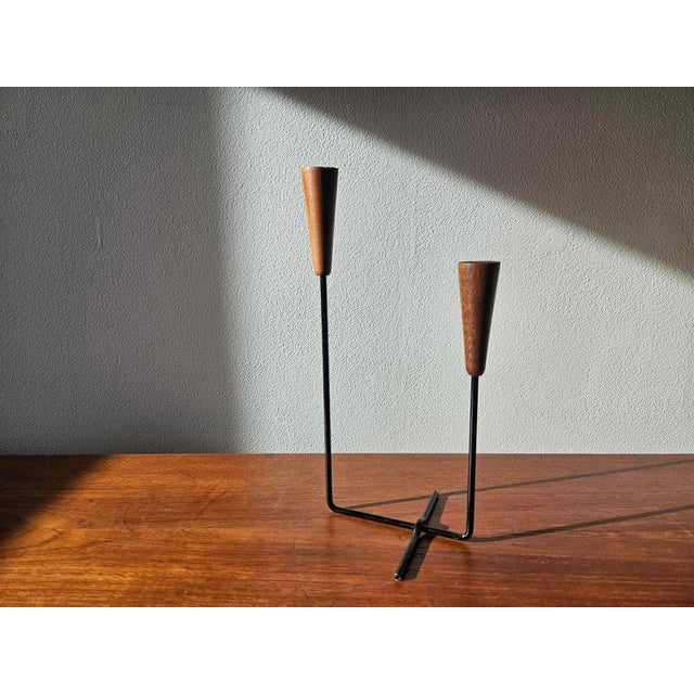 Mid-Century Teak and Metal Candleholder, 1960s For Sale - Image 4 of 16