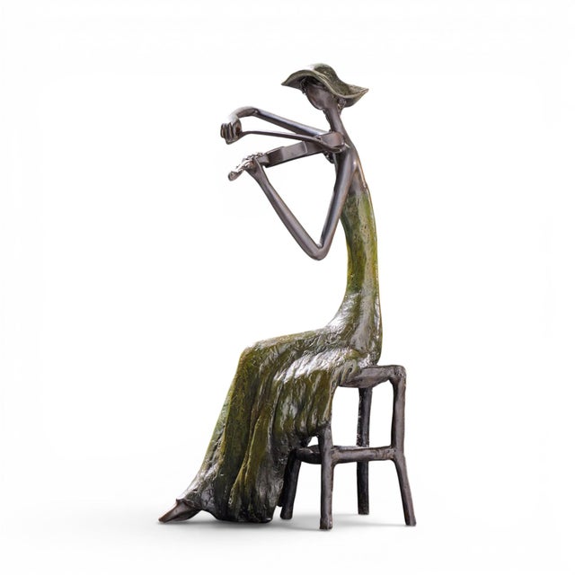 Ruth Bloch Woman Playing Violin Israeli Bronze Sculpture For Sale - Image 4 of 10