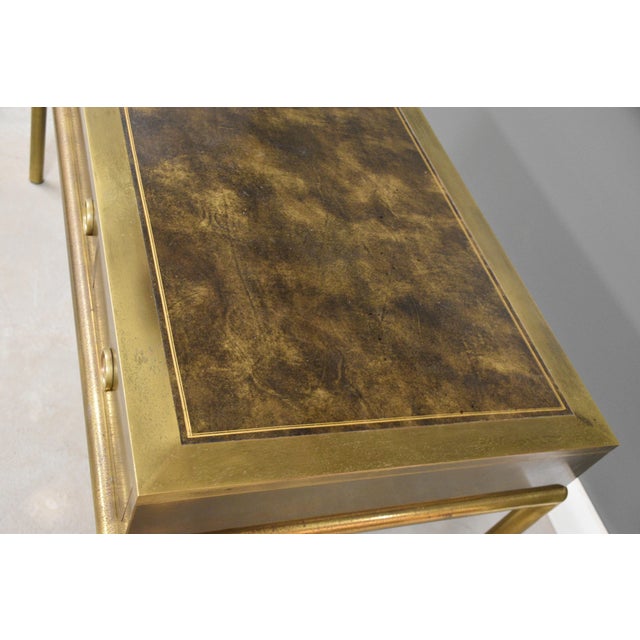 Animal Skin 1970’s Mastercraft Brass and Leather Top Desk For Sale - Image 7 of 12