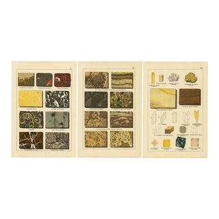 Dr. Gustav Adolph Kenngott, Mineralogy Marble, Aragonite & Fluorite, 1888, Chromolithographs, Set of 3 For Sale
