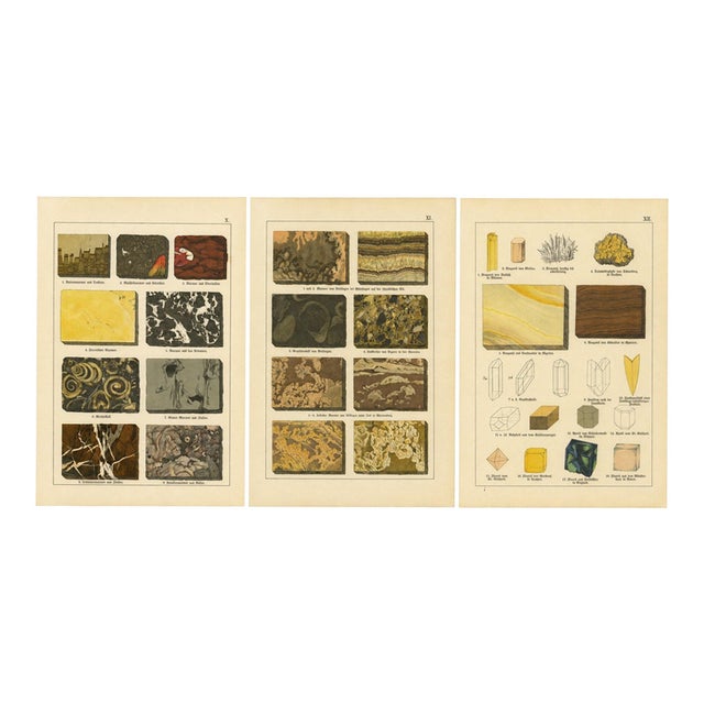 Dr. Gustav Adolph Kenngott, Mineralogy Marble, Aragonite & Fluorite, 1888, Chromolithographs, Set of 3 For Sale
