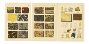 Dr. Gustav Adolph Kenngott, Mineralogy Marble, Aragonite & Fluorite, 1888, Chromolithographs, Set of 3