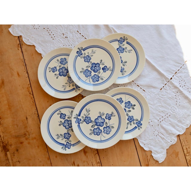 Ceramic Vintage Earthenware Dessert Plates with Nancay Pattern from Gien, 1960s, Set of 6 For Sale - Image 7 of 7