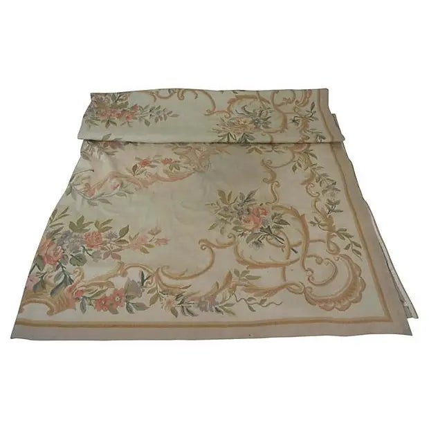 Large Antique French Aubusson Floral Tapestry, 96” X 115”, Louis XV Style Rose Bouquet Design For Sale - Image 4 of 5