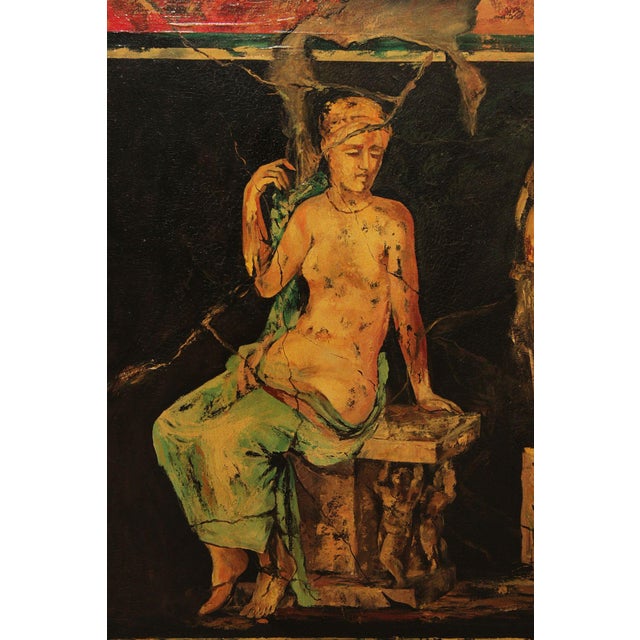 Mid 20th Century Roman Fresco Oil Painting Signed 'Fabriano' with Black Frame For Sale - Image 13 of 18