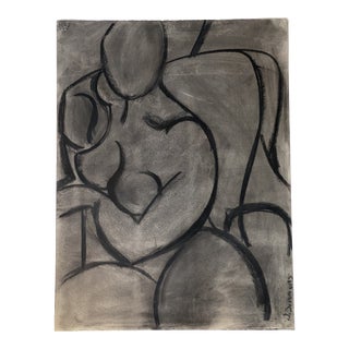 Original Vintage Abstract Nude Charcoal Drawing by Joyce Simmons Ray For Sale