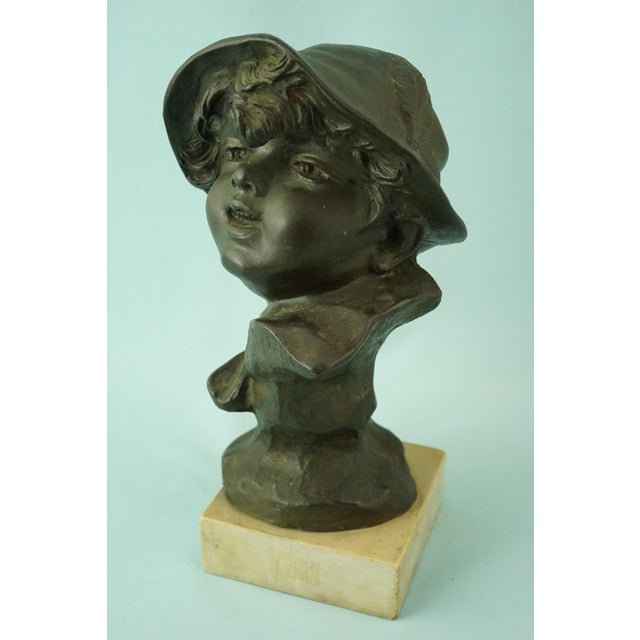 19th Century Bronze Bust Sculpture of a Peasant Child on a Marble Base by Francesco Paolo Michetti For Sale - Image 12 of 18