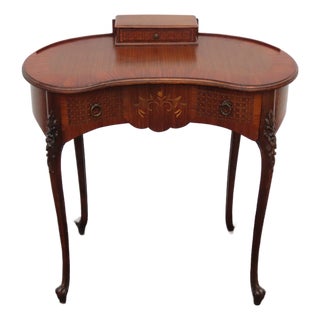French Early 1900s Kidney Shape Carved Inlaid Small Writing Desk 6620 For Sale