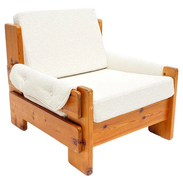 This robust Mid-Century lounge chair, crafted from solid pine in Sweden circa the 1970s, showcases a bold Brutalist...