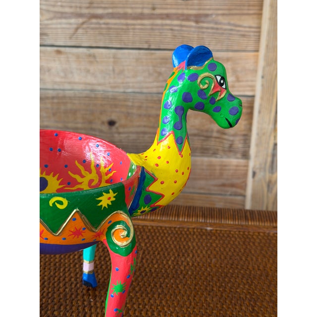Paper Hand-Painted Alebrije-Style Folk Art Giraffe Planter For Sale - Image 7 of 10