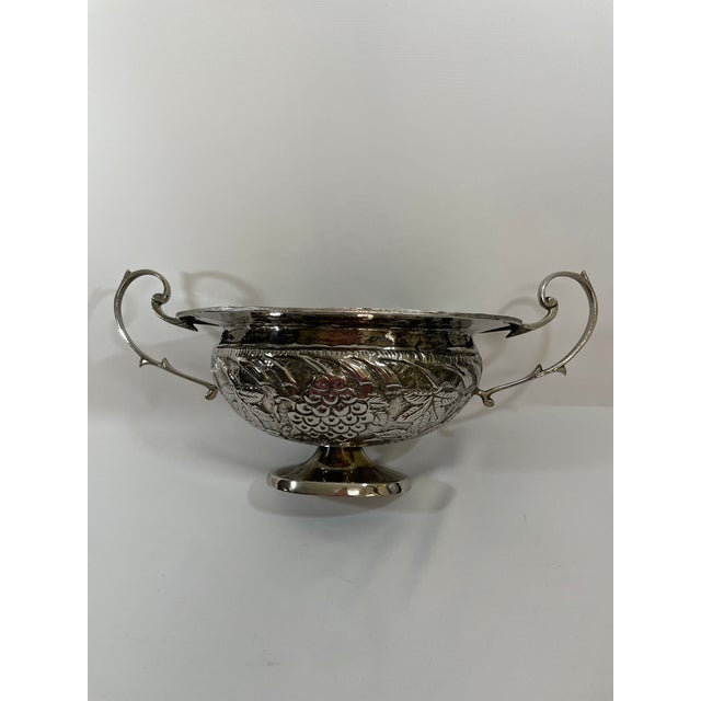 Vintage Silverplated Hammered Repousse Jardiniere Centerpiece With Handles For Sale - Image 9 of 16
