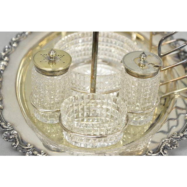 Early 20th Century Antique Victorian Silver Plated Footed Cut Glass Breakfast Set Toast Rack W Tray For Sale - Image 5 of 18