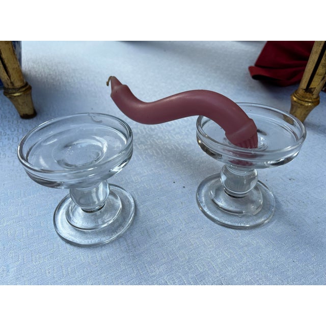 Vintage Pair of Glass Champagne Style Candlestick Holders For Sale - Image 4 of 6