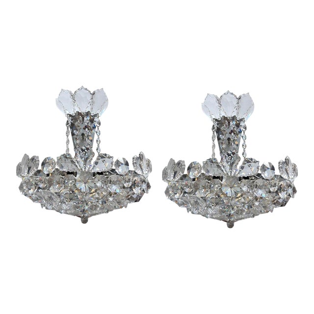 Mid 20th Century Modern Schonbek Trilliane Austrian Crystal Sconces - Pair For Sale