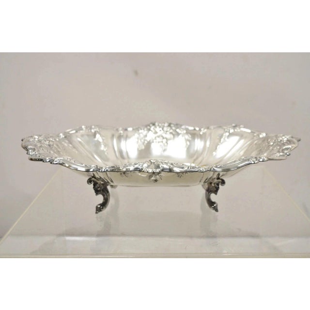 Silver Vintage English Victorian Flower Rose Repousse Silver Plated Footed Oval Dish For Sale - Image 8 of 10