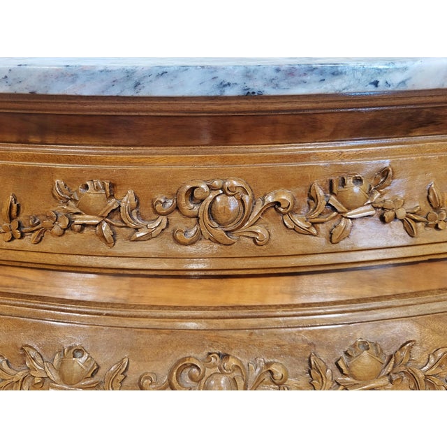 Antique French Country Louis XV Style Carved & Marble Top Bombay Chest For Sale - Image 15 of 16