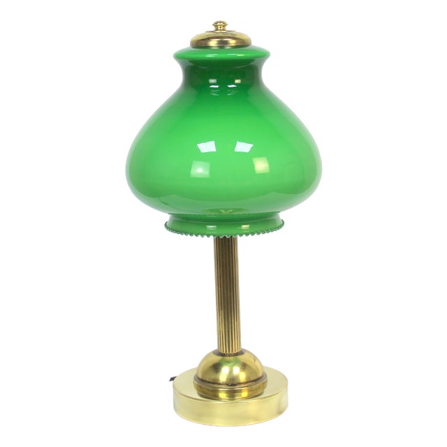 Green Opal Glass Table Lamp, 1960s For Sale