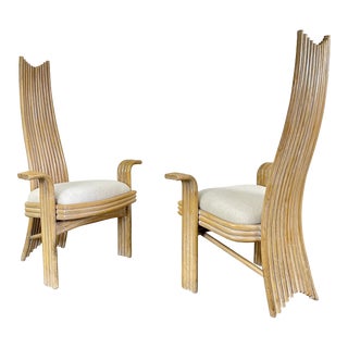 Danny Ho Fong Style Rattan Arm Chairs- a Pair For Sale