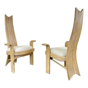 Danny Ho Fong Style Rattan Arm Chairs- a Pair