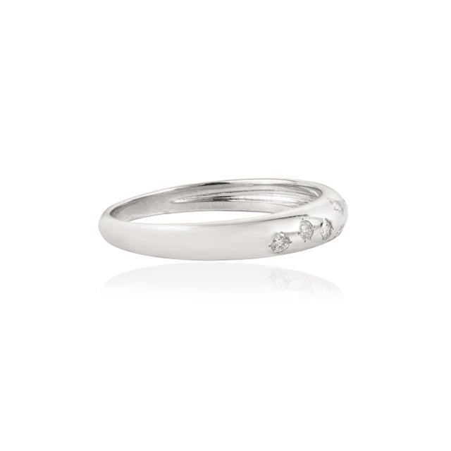 Metal 8 Flush Set Scattered Diamond Celestial Band Ring Size 5.5 in 14k White Gold For Sale - Image 7 of 17
