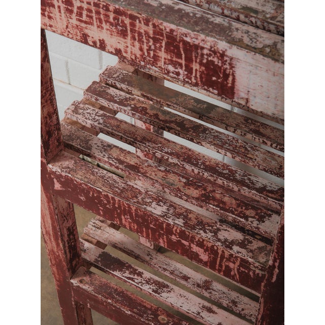 Pop Art Distressed Red Wooden Shelf With Layered Patina For Sale - Image 3 of 5