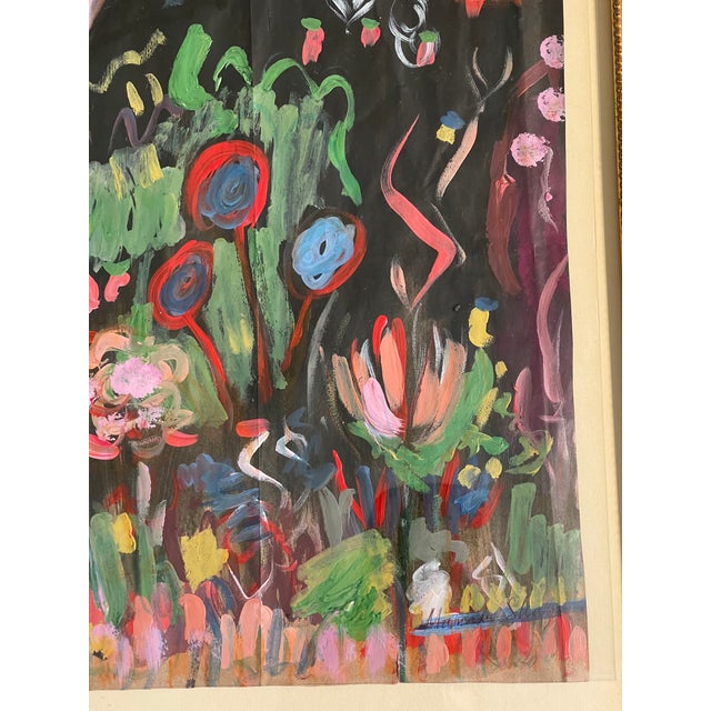 1970s Abstract Modern Magic Garden at Moonlight Signed and Framed For Sale In Miami - Image 6 of 7
