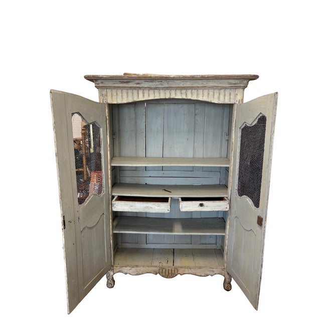Antique French Provincial Painted Armoire With Wire Doors For Sale - Image 4 of 13