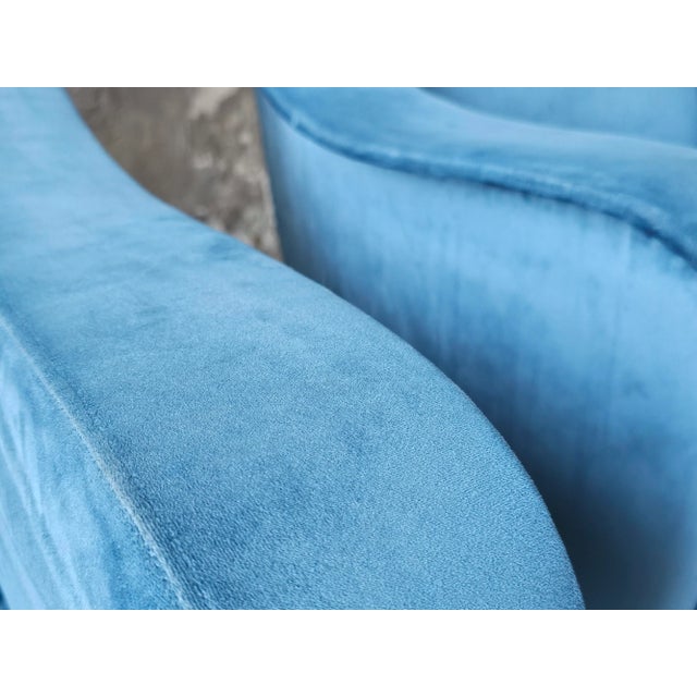 Mid-Century Armchairs in Blue Velvet, Italy, 1950s, Set of 2 For Sale - Image 6 of 8