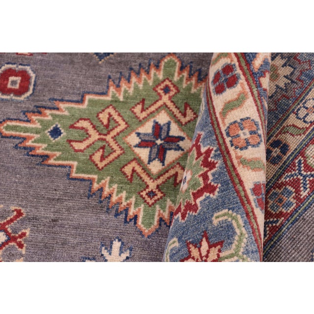 Textile Bohemian Kazak Gray/Blue Wool Rug - 8'3''x9'9'' For Sale - Image 7 of 10