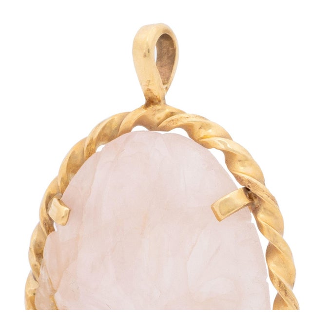 Chinese Chinese Carved Floral Motif Rose Quartz 14k Yellow Gold Pendant For Sale - Image 3 of 6