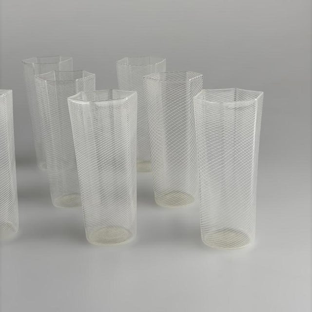 Glass Vintage Reticello Glasses by Carlo Scarpa for Venini, 1938, Set of 9 For Sale - Image 7 of 13