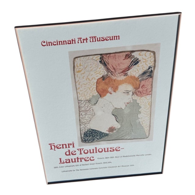 1990s 1990s Cincinnati Art Museum Framed Poster Advertising Henri De Toulouse-Lautrec (1864-1901), Bust of Mademoiselle Marcelle Lender For Sale - Image 5 of 9