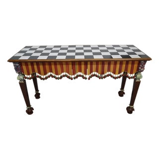 Hand Painted MacKenzie-Childs Rock Collection Courtly Check Accent Table For Sale