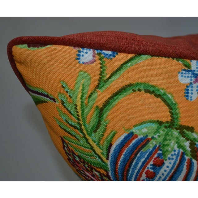 Contemporary Single Quadrille Jacaranda Floral Print Fabric 22" X 22" Fully Serged With Hidden Zipper, and Down Insert For Sale - Image 3 of 5