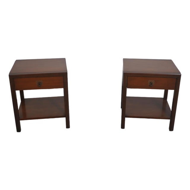 1950s Pair John Stuart Mid Century Modern Walnut Nightstands For Sale