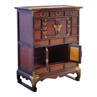 Antique Asian Cabinet With Brass Detail For Sale