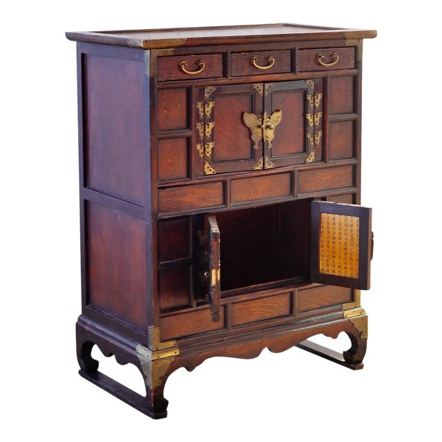 Antique Asian Cabinet With Brass Detail For Sale