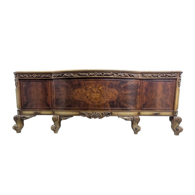 French Provincial Early 20th Century Romweber French Provincial Louis XV Flame Mahogany and Parcel Painted Bed Frame For Sale - Image 3 of 10