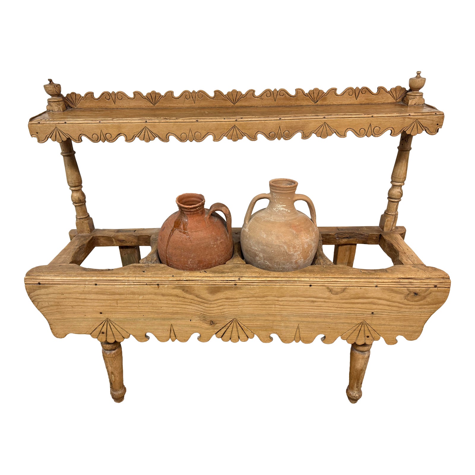 Swedish Hardwood Water Jug Stand + Clay Jugs, Antique | Chairish