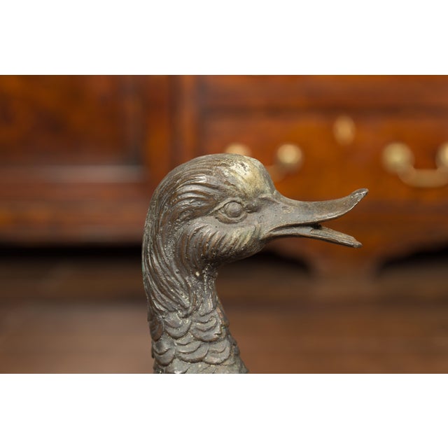 Vintage Bronze Ducks Standing on Their Palmed Feet, circa 1940 - a Pair For Sale - Image 9 of 12