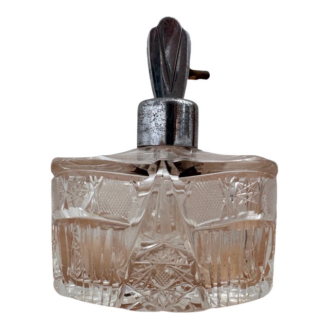Antique Czech Bohemian Art Deco Hand Cut to Crystal Clear Perfume Bottle, C. 1920s For Sale