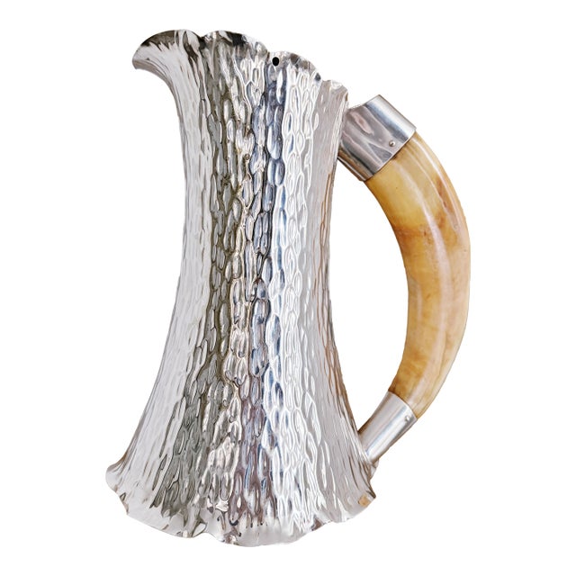Antique English Silver Plate & Horn Pitcher For Sale